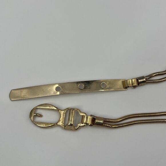 Vintage Snake Link Chain Buckle Closure Women Belt Sz S Disco Gold 1980s 90s - Picture 7 of 10